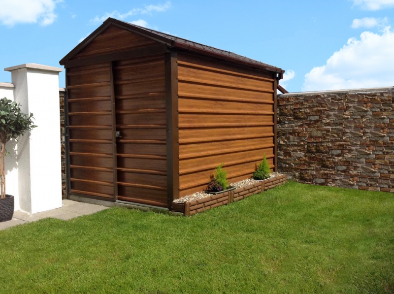 timber effect pvc steel sheds & woodgrain effect sheds